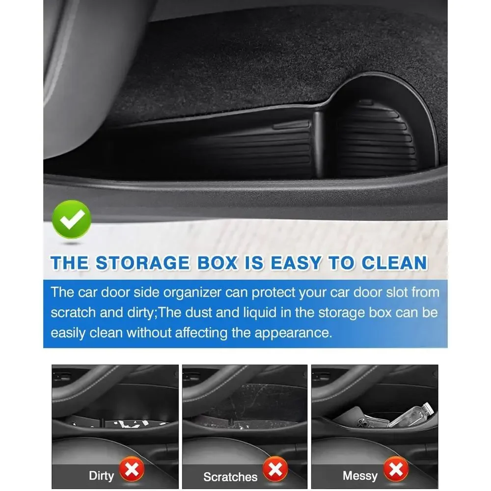 4-Pc Car Door Tray Organizer Set for 2020-2026 Tesla Model Y Black TPE